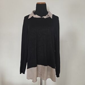 Adrianna Papell Women's twofer Collared Black Layered Sweater Blouse Size XL